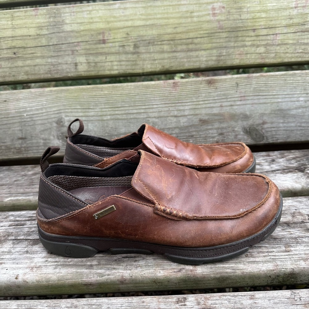 OluKai Na'i WP Waterproof Leather Slip On Loafers Brown Size US 10‎ EUR43
